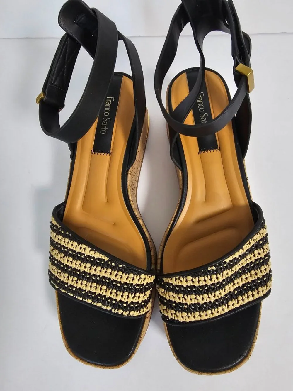 Franco Sarto Sandals Platform Cork Woven Beach Black Tan 9 - Picture 9 of 12